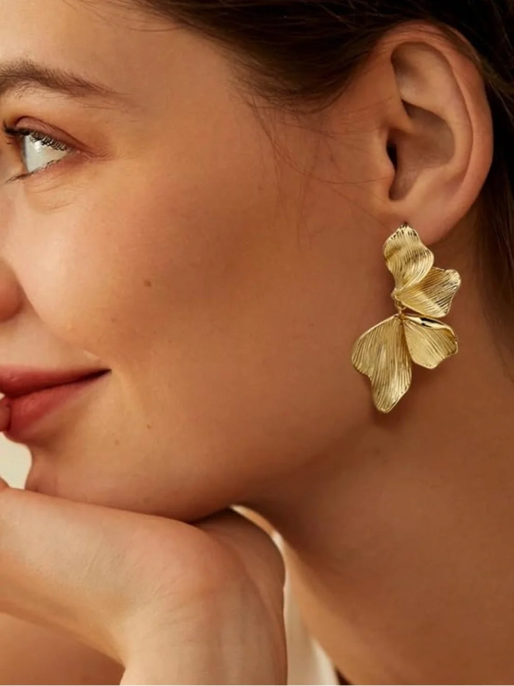 14k Gold Plated Floral Petal Earrings NEW